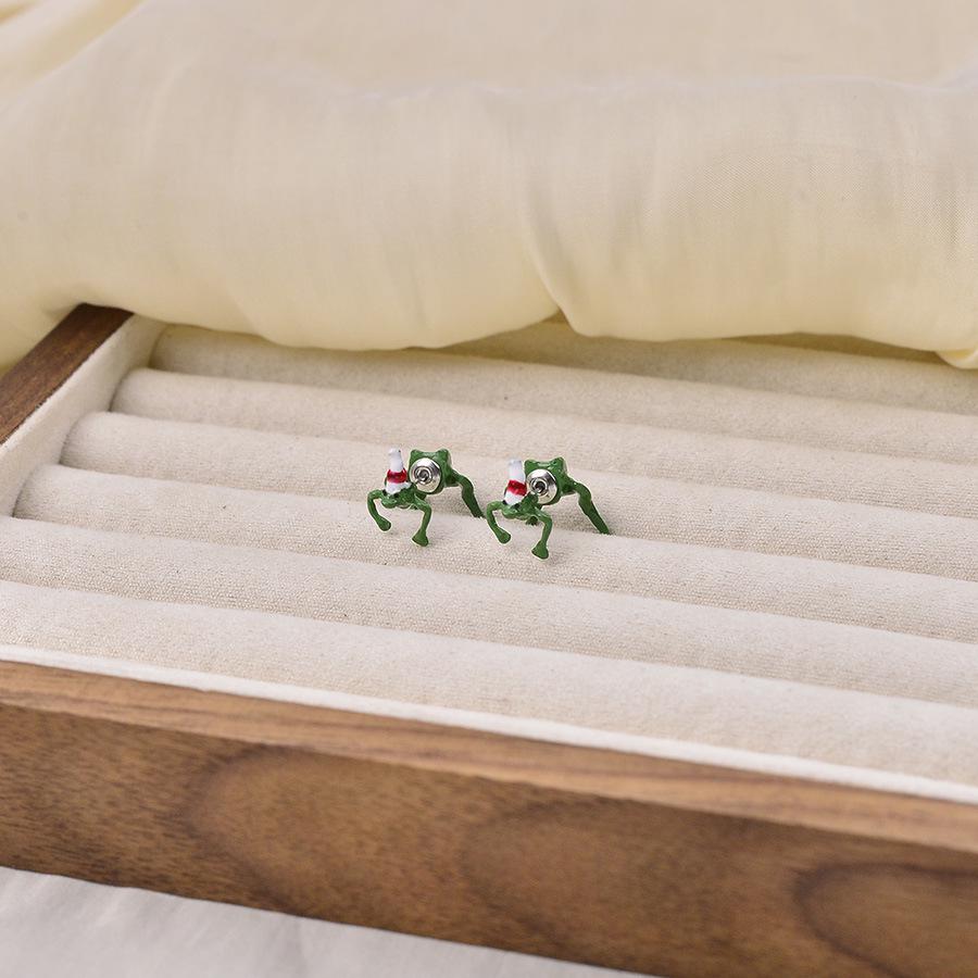 

Европейско-американские рождественские серьги-лягушки: Веселые, стильные хип-хоп серьги-гвоздики с дизайном шапки Санты