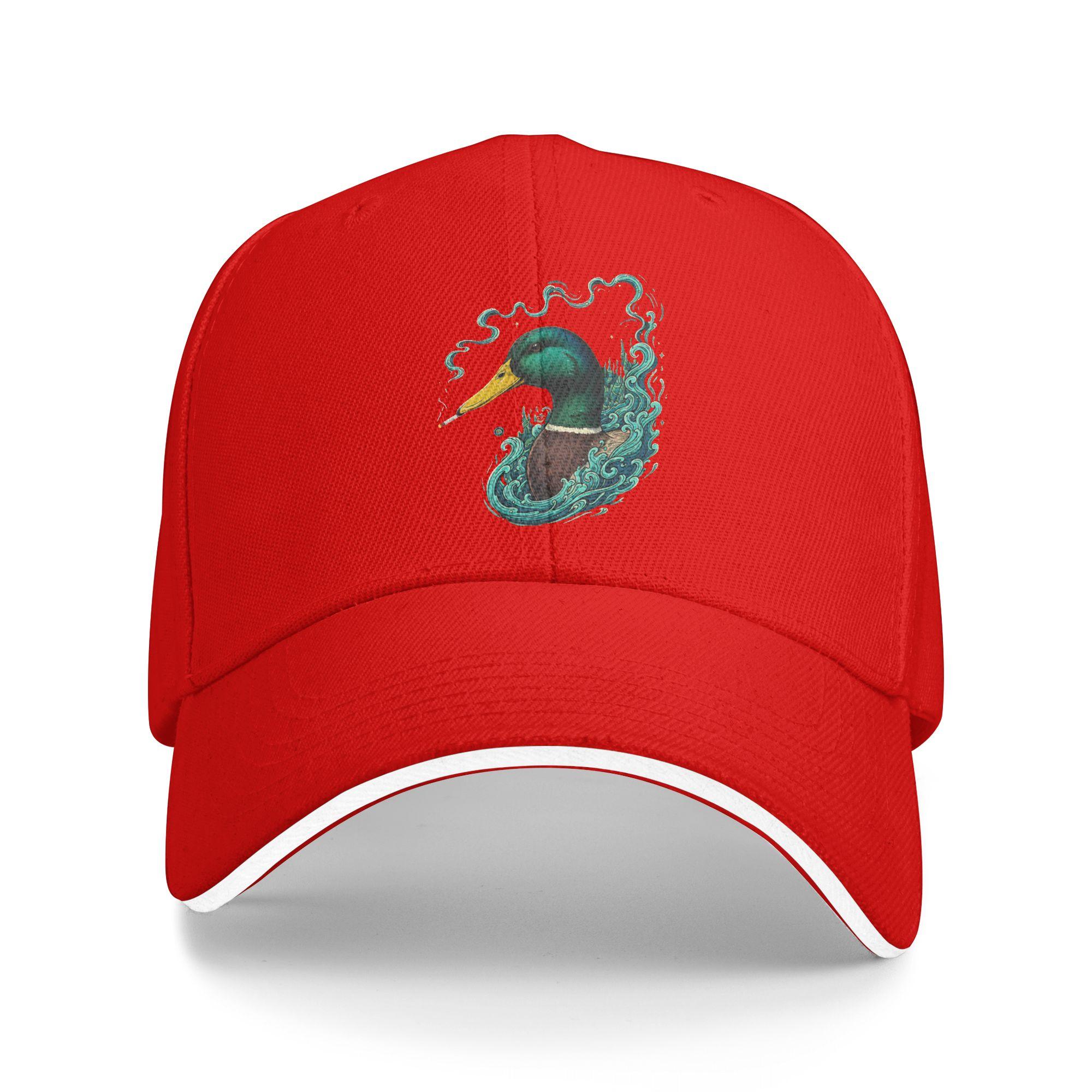 Mallard Duck Smoking Cigarette Casual Baseball Cap Spring Trucker Hat Sunscreen Tennis Skate Snapback Cap Unisex Baseball Caps One Size