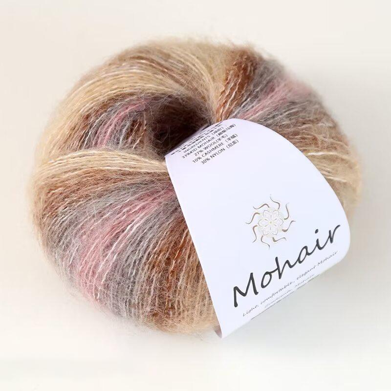 Filato di lana mohair tinto in capo, filato di mohair colorato sfumato da 25 g, fatto a mano, fai da te, pronto da indossare, sciarpa, cappello
