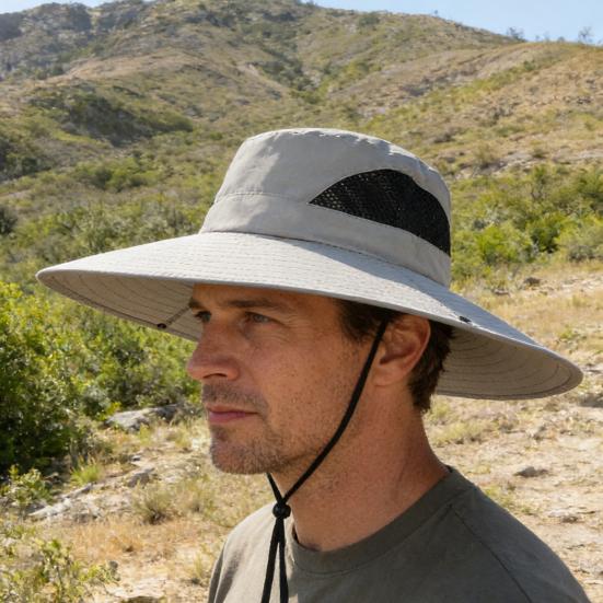 Bucket Hat Breathable Mesh Fabric Wide Brim Adjustable Fit UV Protection Hat Outdoor Activities Foldable Sun