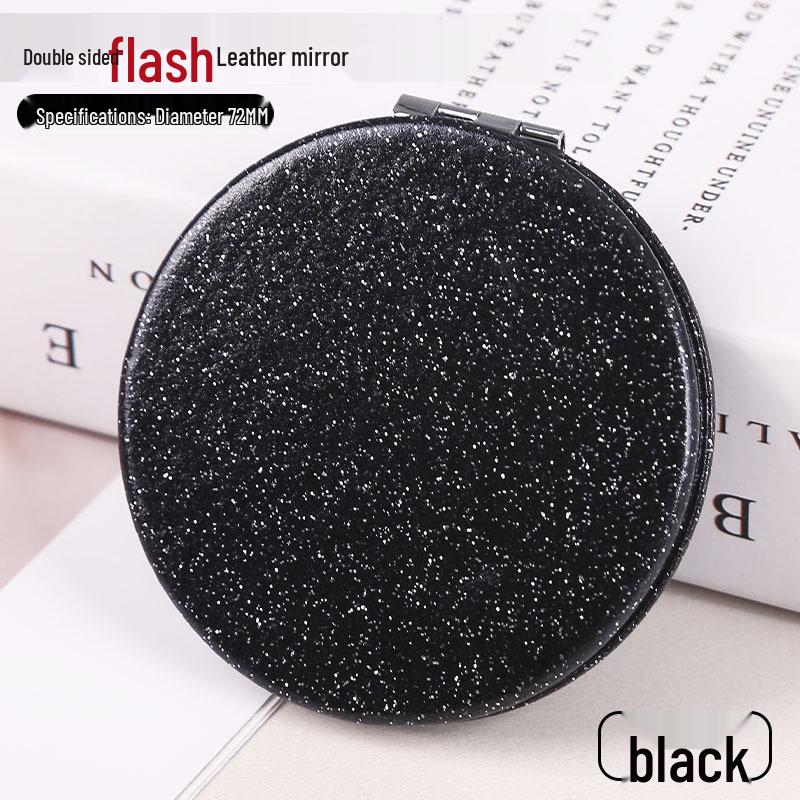 White PU Leather Folding Pocket Mirror - Creative Portable DIY Metal Student Mirror