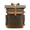 Men's Crazy Horse Leather Travel Backpack and Shoulder Bag with Waxed Canvas Laptop Compartment