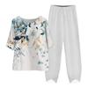 Women's Summer Half Sleeve Printed Tops Elastic Waist Nine Piece Pants Two Piece Set