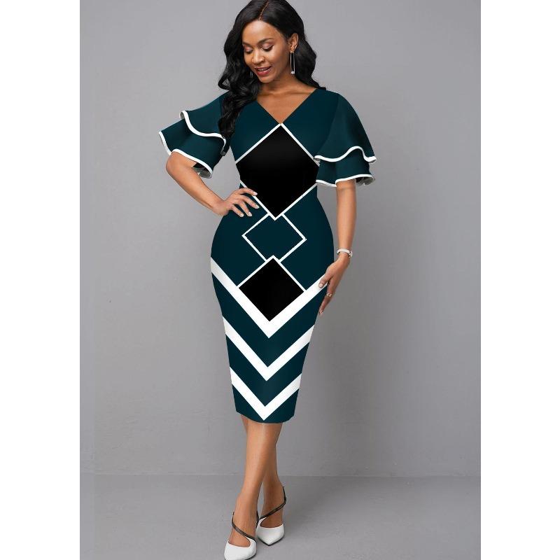 

BITCED Fashion Summer Spring Short Sleeve V-Neck Casual Dresses XXL