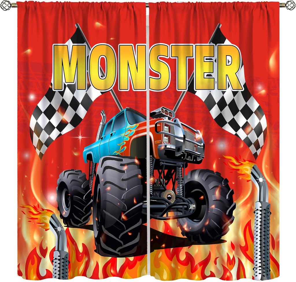 Dinosaur Construction Curtains For Boys,Cartoon Forest Architectural Site Dinosaur Excavator Tractor Truck Window Drapes Print
