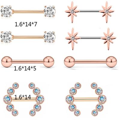 Stainless Steel Butterfly Peach Heart Suite Milk Ring Moon Diamond Inlaid Milk Nail Tongue Nail Body Jewelry