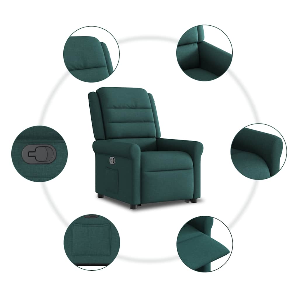 Recliner Chair with Rising Assistance Dark Green Fabric