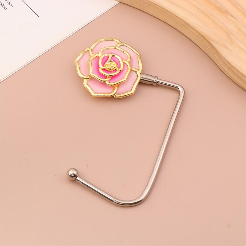 Elegant Gradient Rose Bag Purse Hook Portable Handbag Hanger Fashion Foldable Table Hook Organizer Desk Side Hooks