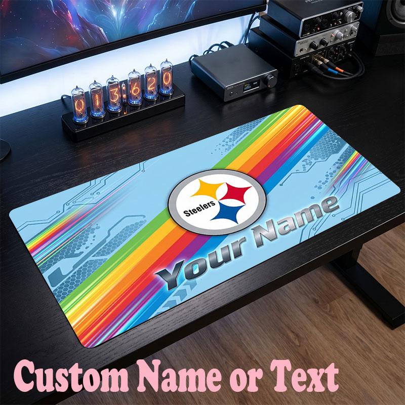Pittsburgh Steelers Customized Name Text Mouse Pad, Large Desk Mouse Mat Personalized Home Office Present