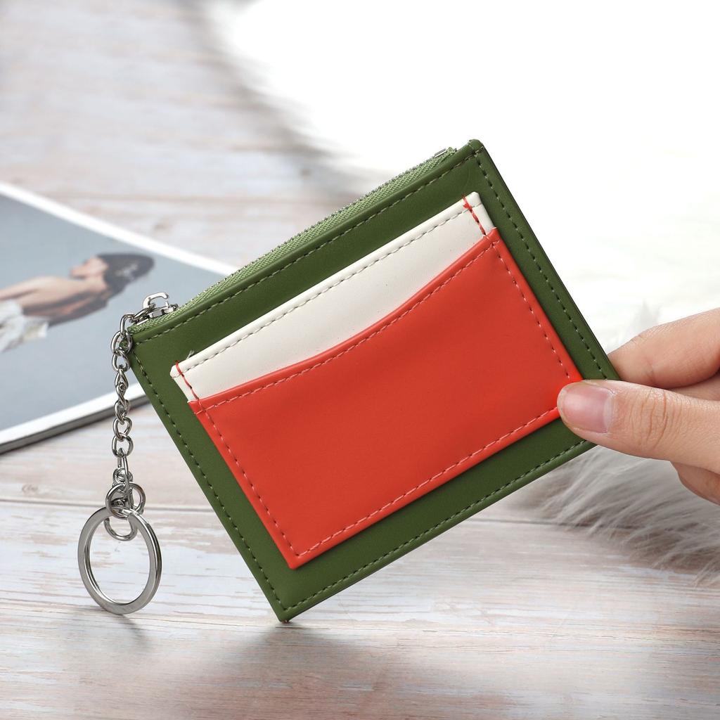 Schoolbag Korean version splicing women's wallet, multi-card zipper card bag, keychain small wallet, women's change bag