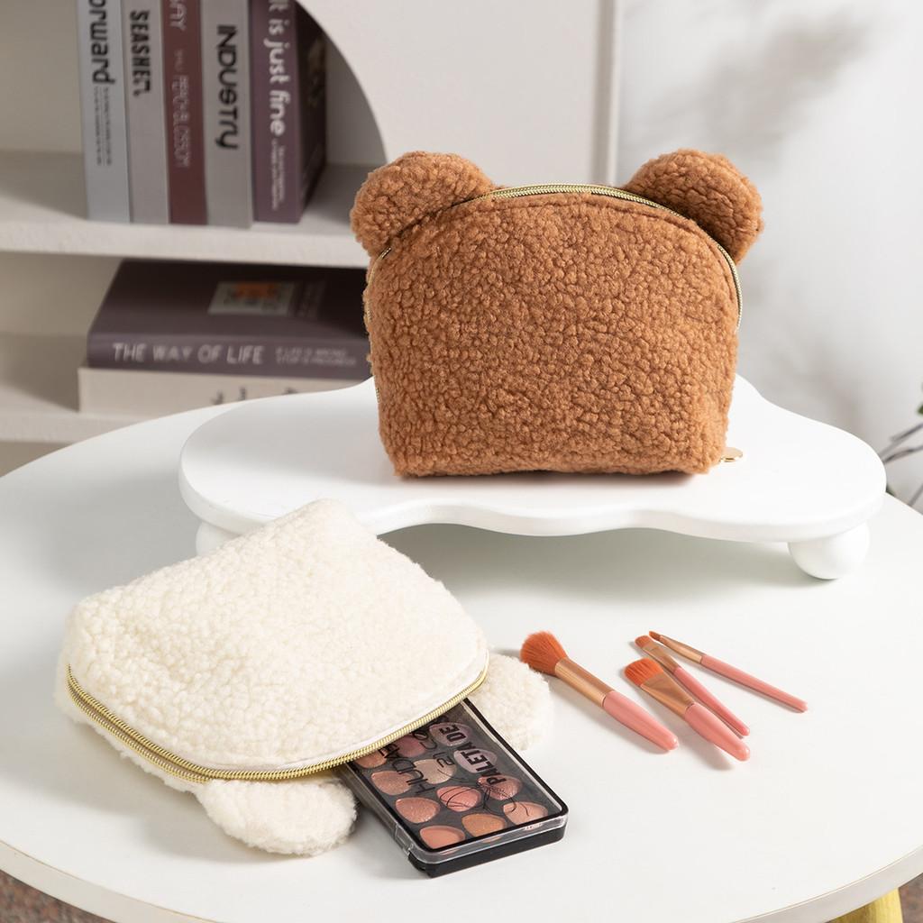 Plush Bear Makeup Bag With Zipper For Travel And Home Storage