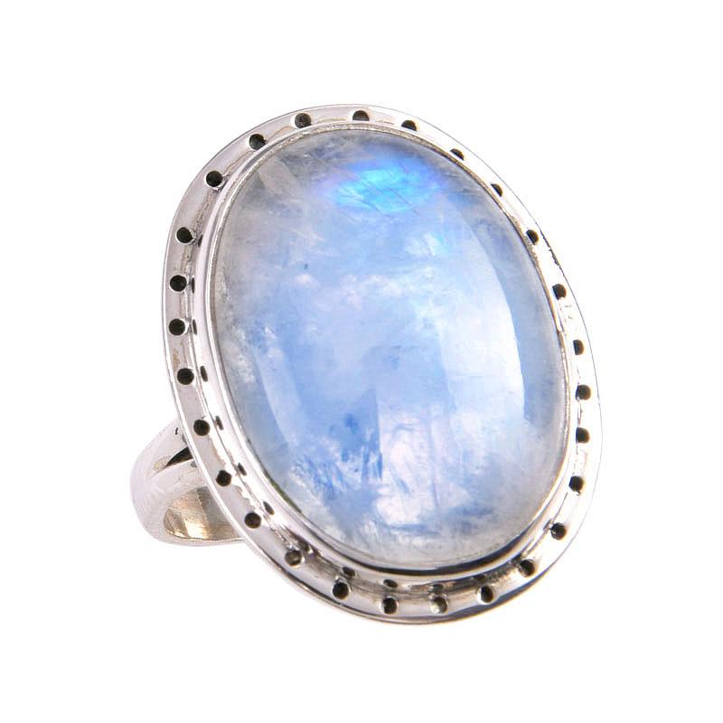 Natural Rainbow Moonstone Gemstone 925 Solid Silver Jewelry Ring Size 7.5 a2R55