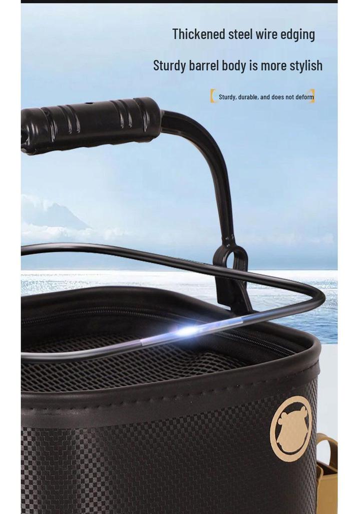 Foldable Multi-Purpose EVA Fishing Bucket: Portable Live Fish Keeper and Lure Container for Outdoor Use.