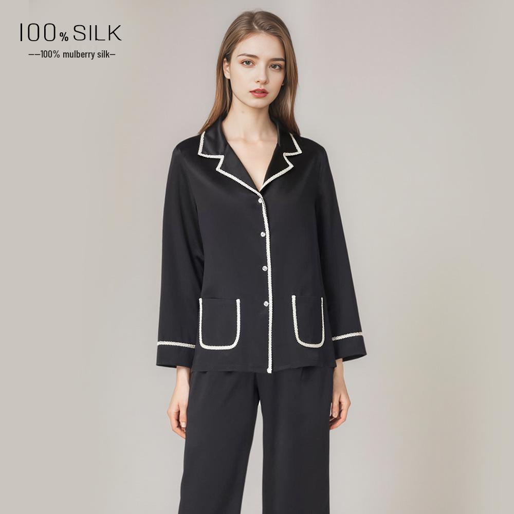 

2026 Spring/Summer Women s Heavyweight Mulberry Silk Pajamas - Luxury Indoor/Outdoor Wear Set L (105-120 jin) оникс/чёрный