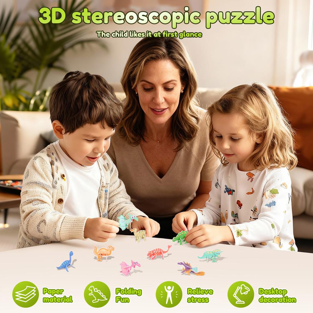 3D Jigsaw Puzzles Kids Animal/Dinosaur Educational Toys DIY Cardboard Puzzles Paper Puzzle Cartoon Model Toy Children's Day Gift