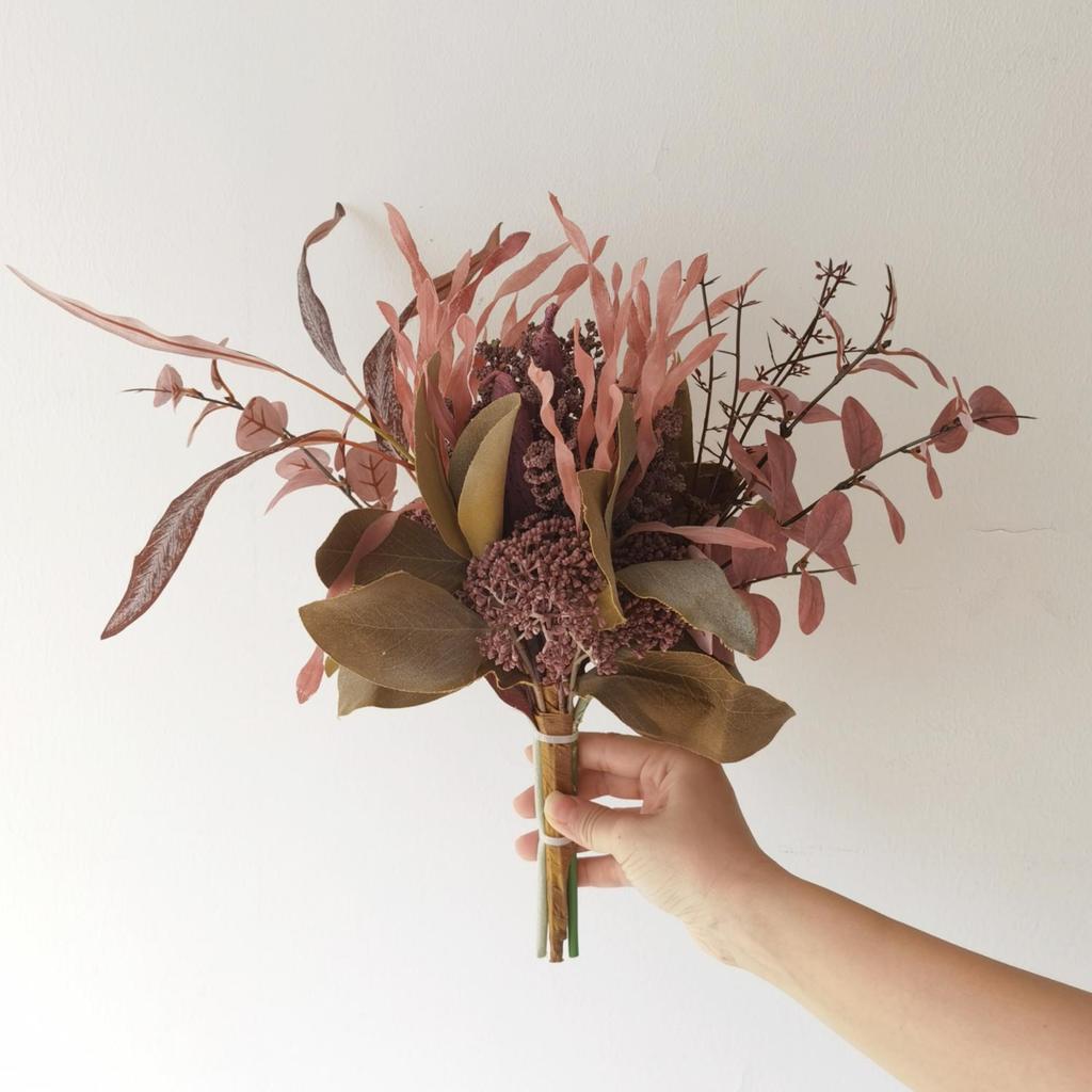 Wabi-Sabi Retro Floral Arrangement with Eucalyptus & Reed Grass for Home Decor & Photography