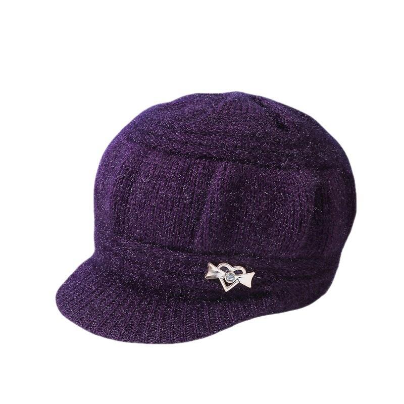 Autumn and Winter Mother's Hat with Velvet and Thickening Fashionable Warm Knitted Hat Middle Aged and Elderly Pumpkin Hat Old Lady's Woolen Hat