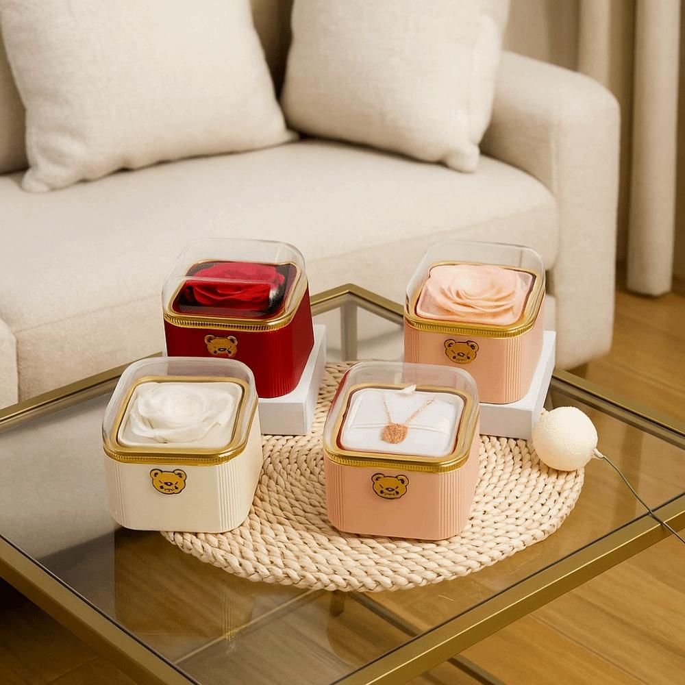 Cute Rotating Rose Box Romantic Surprise Jewelry Storage Box Necklace Storage Case  Mother's Day