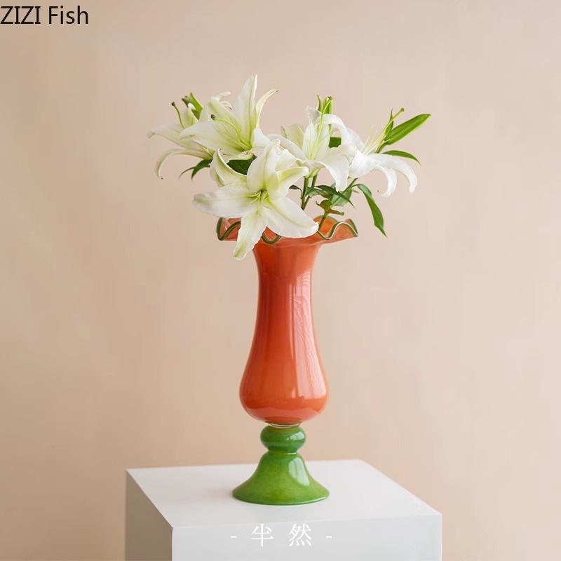 Creative Lotus Leaf Ruffle Glass Vase Plant Pots Table Decoration Flowers Arrangement Modern Floral Vase Room Aesthetic Decor