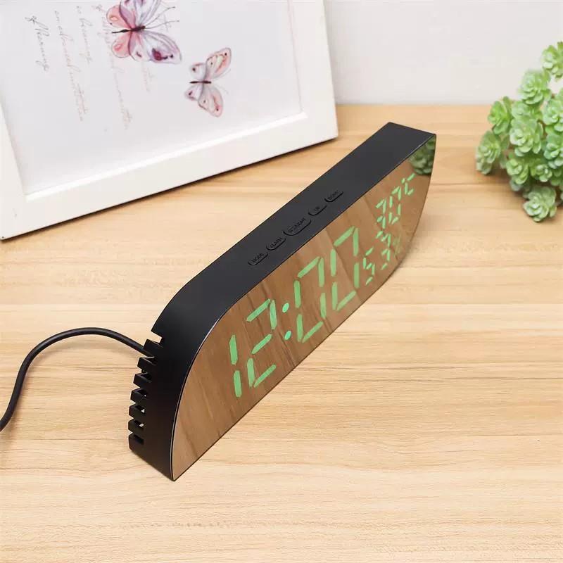 Bedroom desktop alarm clock LED mirror surface electronic clock sleepy digital temperature and humidity student alarm clock