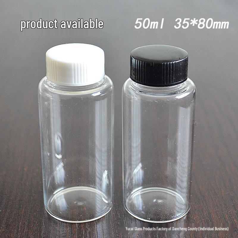 50ml High Borosilicate Glass Reagent Sample Bottle 50ml; Clear; White Cap