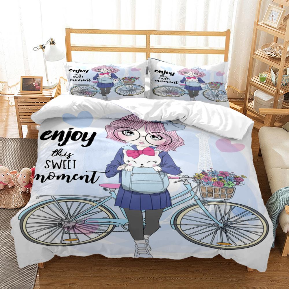 Cartoon Girl Art Print XXL Three Piece Bedding Set  Article Children Or Adults For Beds Quilt Covers Pillowcases Bedding Set