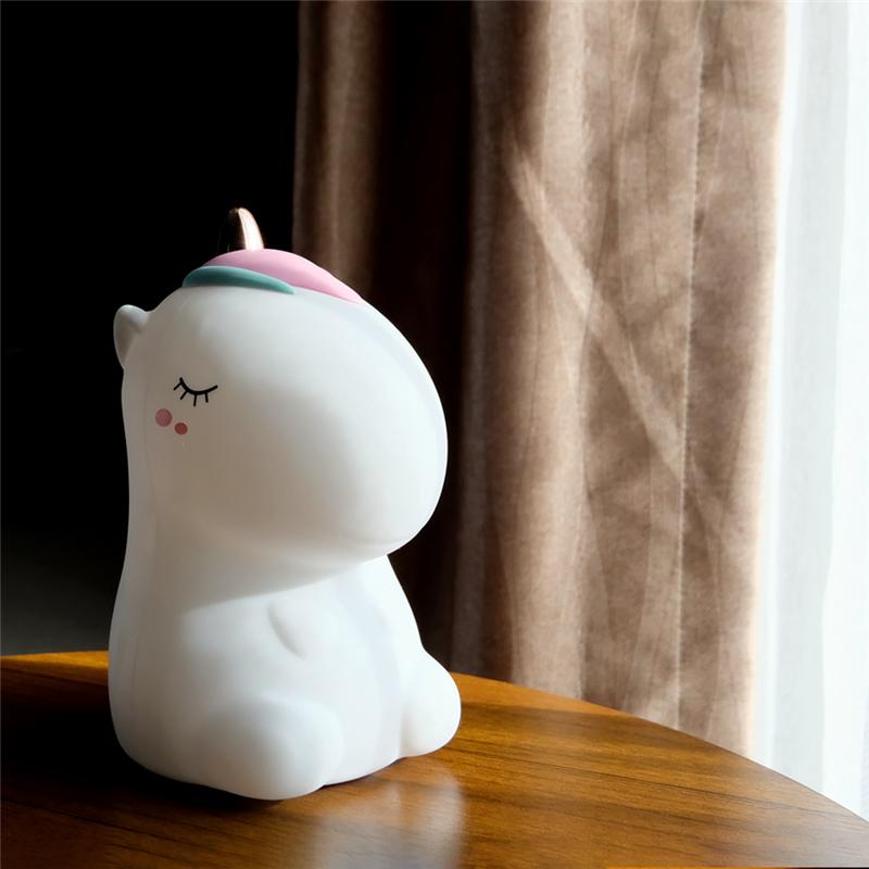 Silicone Unicorn LED Night Light Colorful USB Rechargeable Lamp Kids Bedside for Children Room Decor