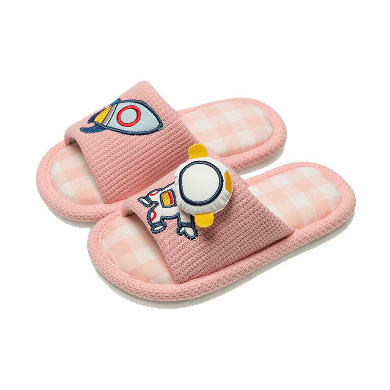 Children's linen slippers spring and autumn cute girls and boys household indoor summer baby non-slip silent soft bottom slippers