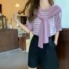 Summer 2024 Women's Fashion: Western-Style Striped Short-Sleeved Shawl T-Shirt