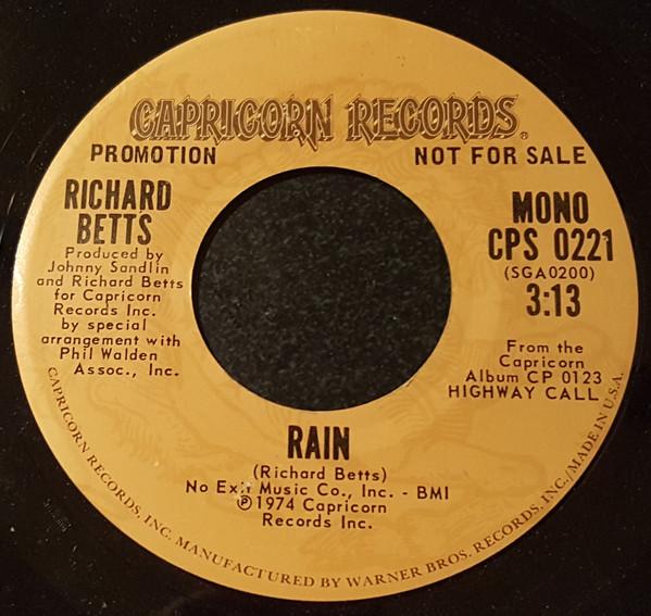 

7inch Record RICHARD BETTS Rain CPS0221 Capricorn Recor 1975 US Rock Used