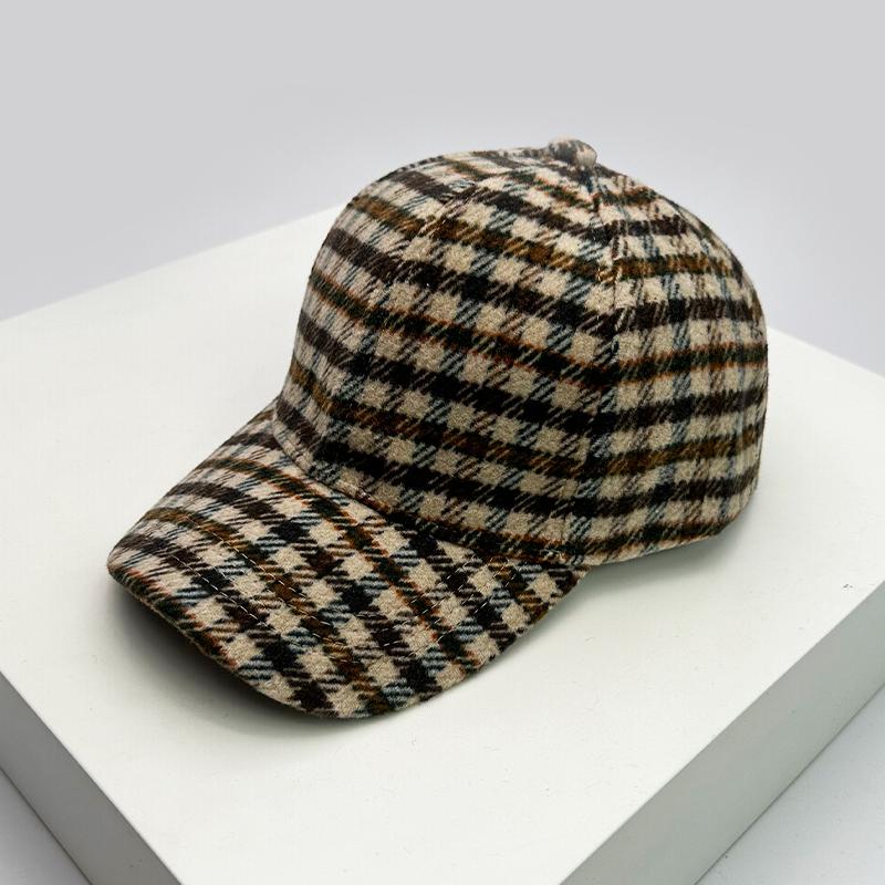 Herbst und Winter Neue Herren Damen Warmer Wollstoff Streifen Karomuster Baseballkappen Vielseitige Mode Britischer Stil Retro Hahnentrittmuster