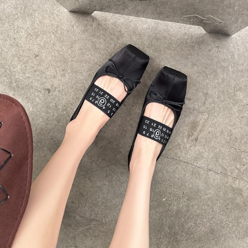 Fashion New Spring 2025 Square Toe Ballet Shoes, French Low-Heeled Bow Shallow Mouth, Niche Flat Heel Mary Jane Single Shoes