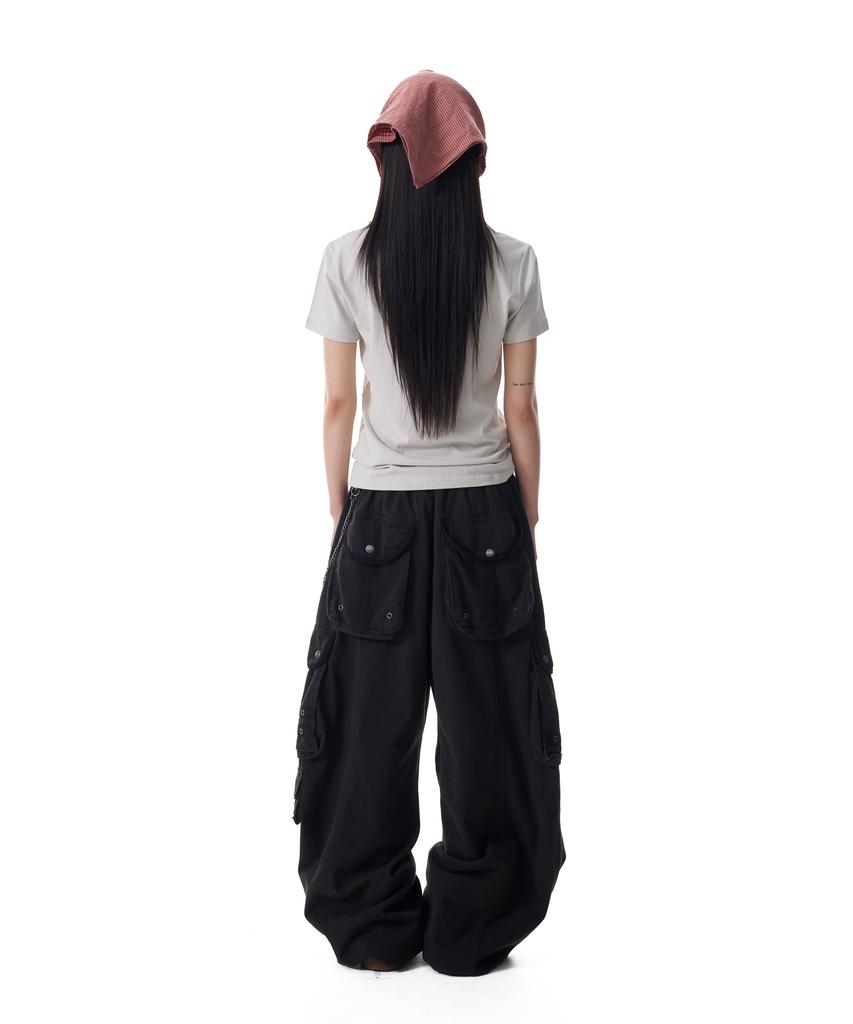 AAKAM 98 Knee Pin-Tuck Contrast Cargo Pants (Black)