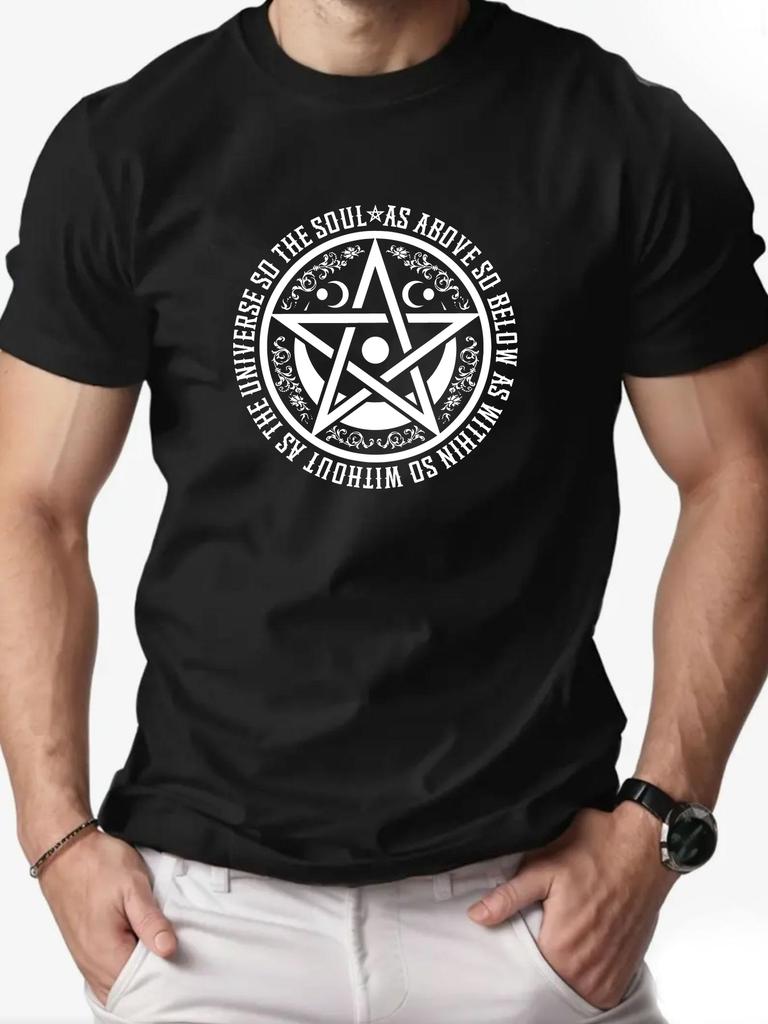 Men T-Shirt 100% Cotton Pentagram Funny Graphic Print Streetwear Round Collar Tee Soft & Breathable 2025 Summer Fashion T shirts