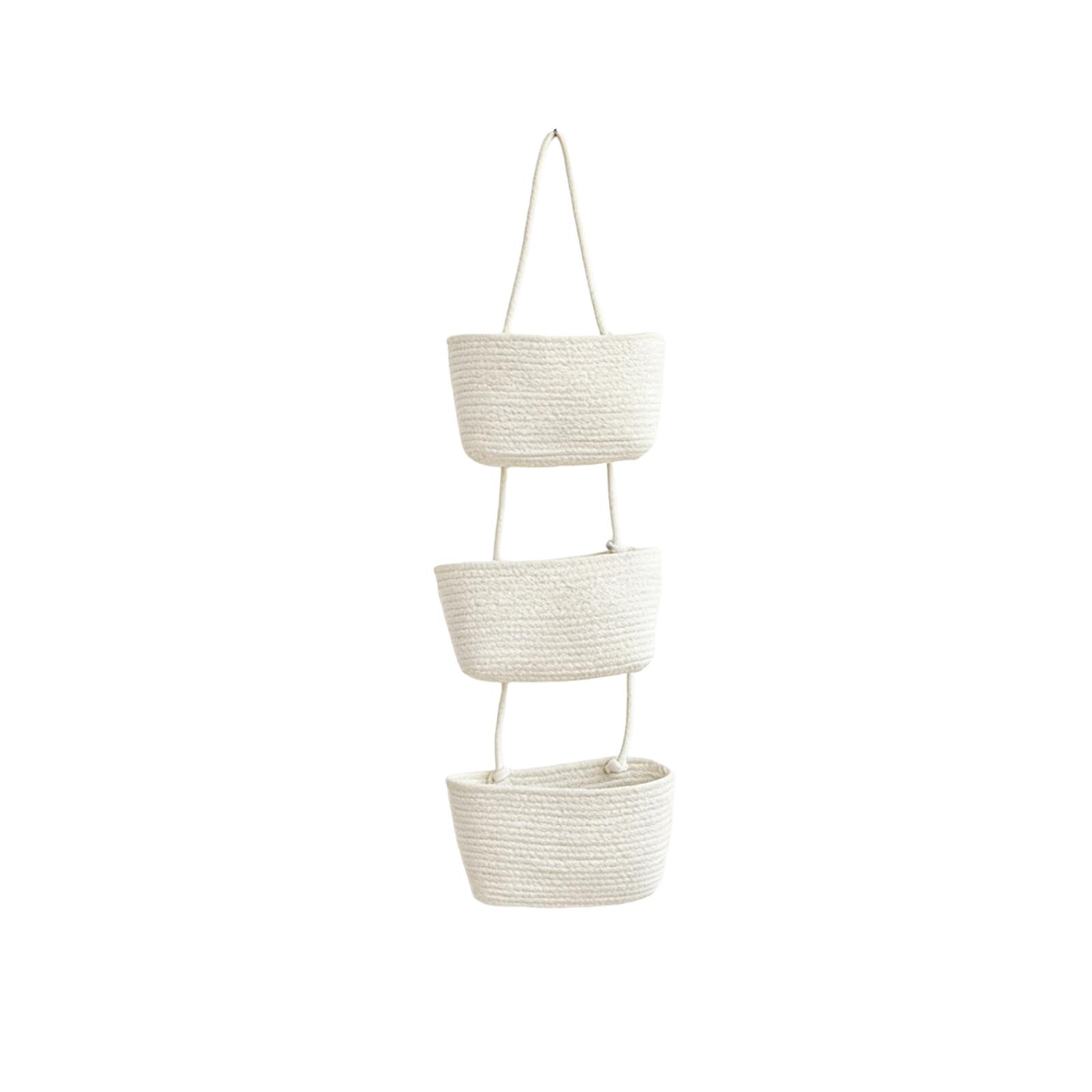 

Detachable Wall-mounted Basket, Handmade Woven Three-layer Hanging Basket Storage Basket One Size білий
