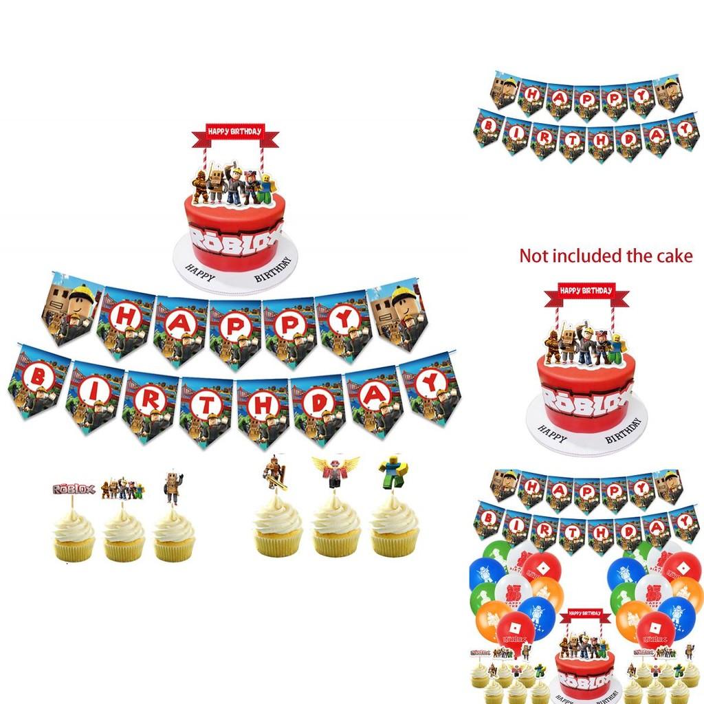 Kit de Suprimentos para Festa de Aniversário Roblox com Banner Vibrante, Balões e Toppers de Bolo para Crianças