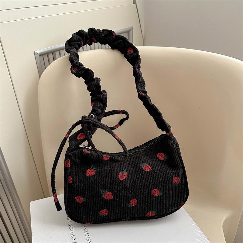 Cute Strawberry Small Bag Women 2025 New Trendy Versatile Underarm Bag Fashion Corduroy Shoulder Bag