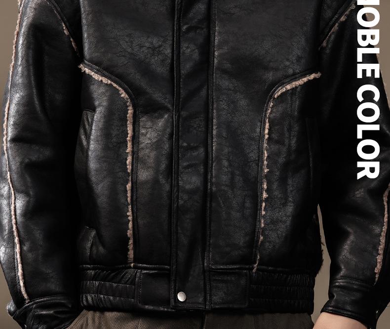 Herren Retro Leder & Pelz Baumwolljacke - Warm, Lässig, Locker geschnitten Winter Oberbekleidung