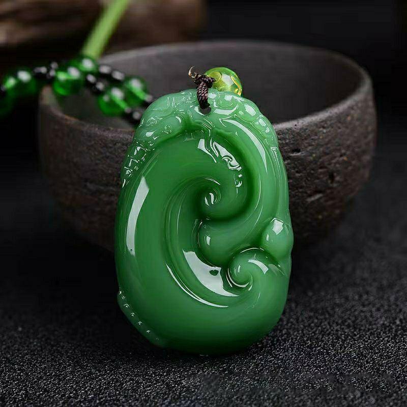 Green Jade Hand-Carved Fox Koi Hollow Jade Pendant Necklace Multicolor Chinese Amulet Women Man'S Lucky Jewelry Gift