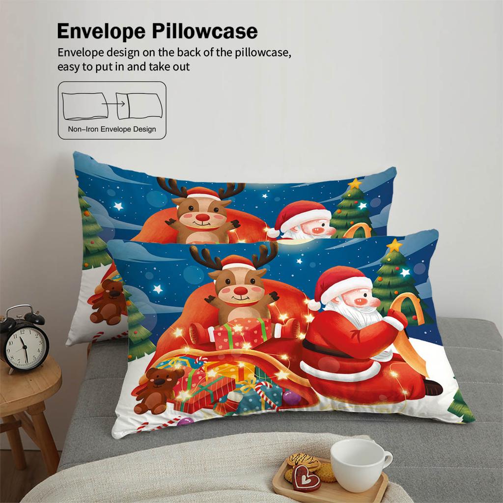 3pcs Santa Claus Reindeer Red Printed Coreless Bedding Set, Soft and Comfortable, Multi Size Dormitory Bedroom, Machine Washable