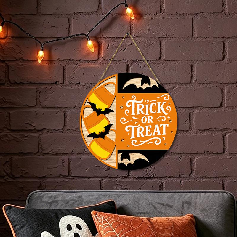 Halloween Wooden Signboard Bat Hollow Wall Hanging Living Room Festive Wall Decoration Woodcraft Hanging