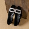 Spring New Korean Inner Heightening Rhinestone Square Head Shallow Mouth Single Shoes Gentle Suede Not Tired Feet Shoes