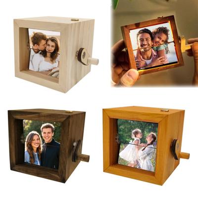 Personlig Flipbook Animationslåda med Inbyggd Belysning Handvevad Bildalbum för 8/16 Foton Träram Unik Gåva för Minnen &