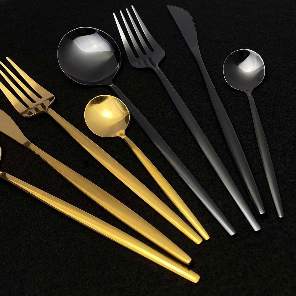 24Pcs White Gold Cutlery Set Kitchen Tableware Set Stainless Steel Dinnerware Set Knife Fork Spoon Dinner Set Dishwasher Safe