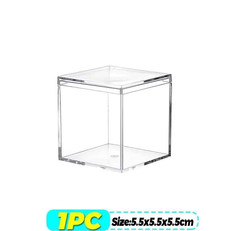 1/12PCS Mini Square Storage Box Portable Jewelry Candy Gift Sealed Boxes with Lids Transparent Plastic Sealed Storage Containers 5.5x5.5x5.5cm