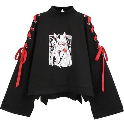 SCIONE Damenbekleidung Anime Printed Cross Ribbon Herren T-Shirt Harajuku Frühling Baumwolltop Hoodies