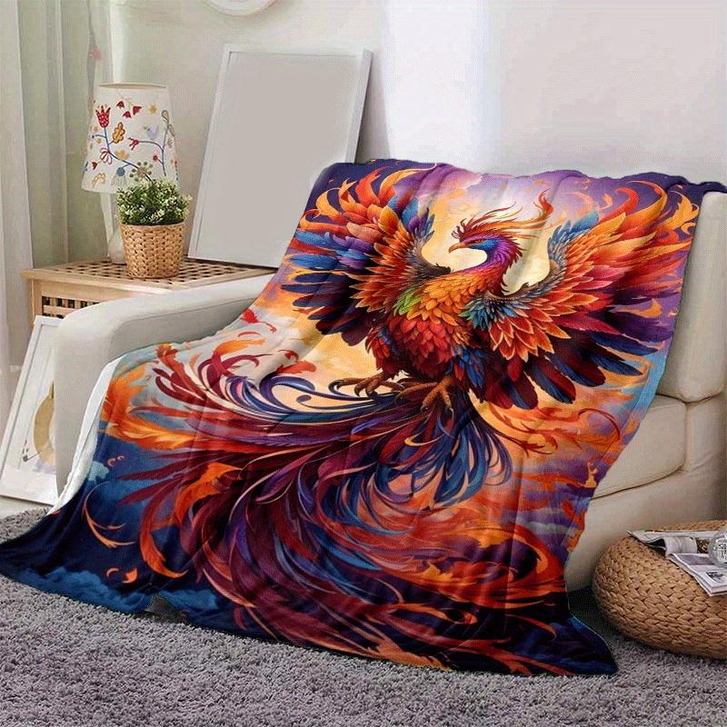1pc Phoenix Printing Lightweight Flannel Blanket, Comfortable and Warm Blanket, for Camping Sofa Bed and Couch Office, Gift