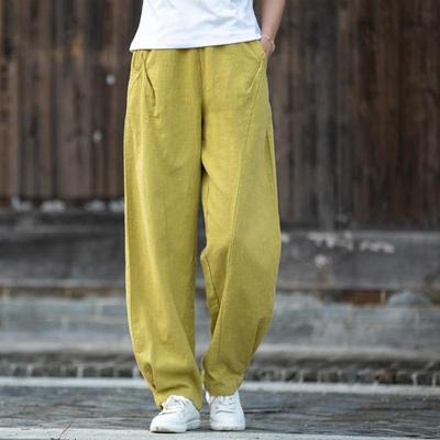 25 Pantaloni a Lanterna Casual Patchwork Letterario in Cotone e Lino Autunnali da Donna - Pantaloni Lunghi Dimagranti e Versatili