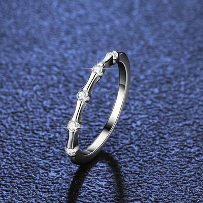 Fashion Real Moissanite Diamond Ring Bamboo Shape Design Pure S925 Sterling Silver for Women Wedding Fine Jewelry