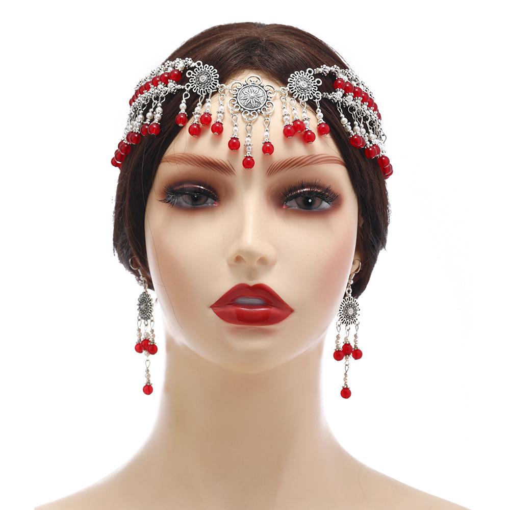 Tocado Hanfu, cadena para la frente con flecos, joyería exótica para el cabello, joyería antigua para la frente, diadema para cejas Miao, mujer.